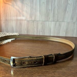 Paris Tallowed Bridle Bench Made Leather Belt in Dark Brown Silver Buckle Size34